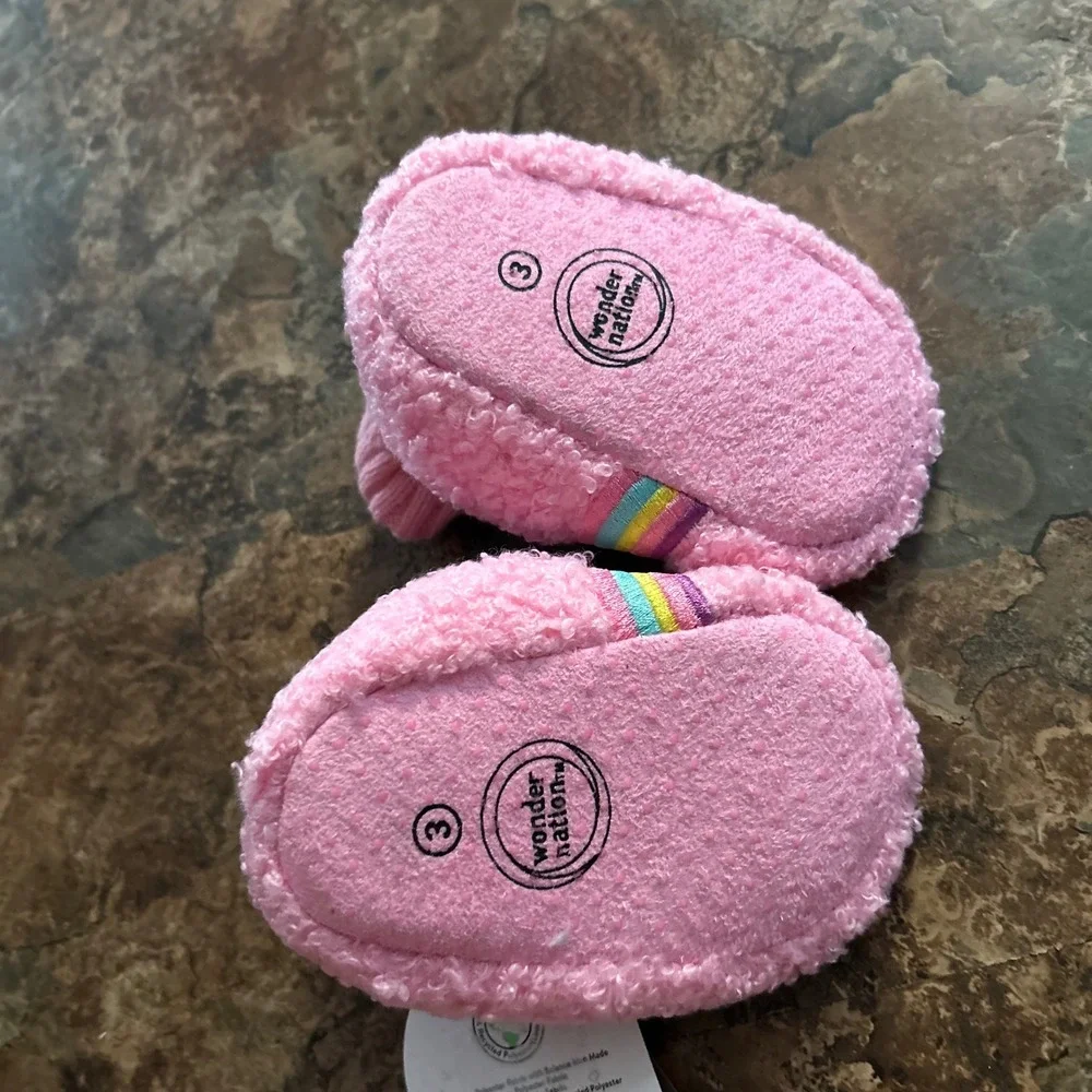 Wonder Nation Booties Slippers Girls Size 3 Pink Rainbow Bootie Shoes 3-6 Months